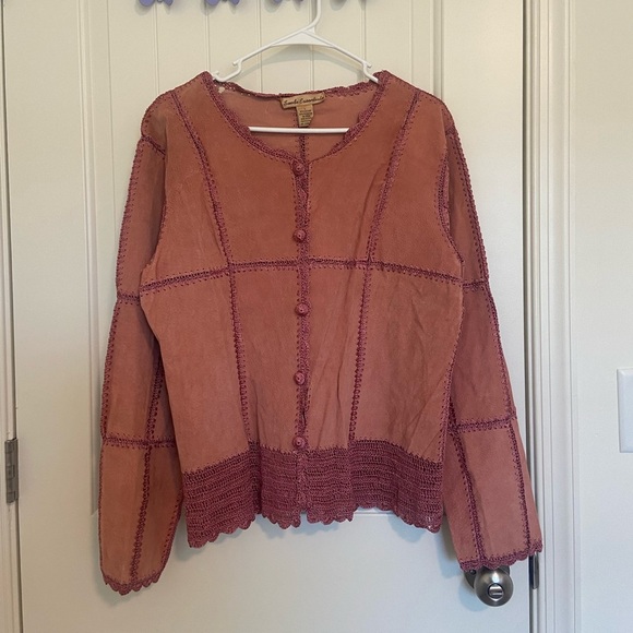 Vintage Suede Essentials women’s genuine leather embroidered button jacket large - Picture 1 of 8